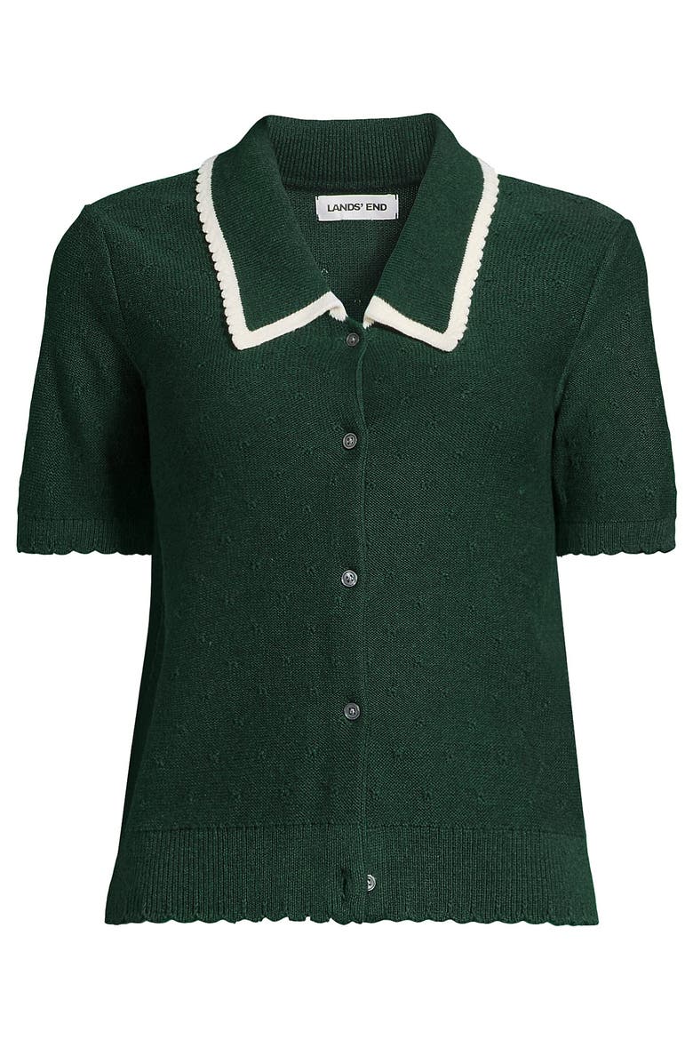 Plus Size Drifter Scallop Collar Sweater, Alternate, color, Evergreen/Ivory