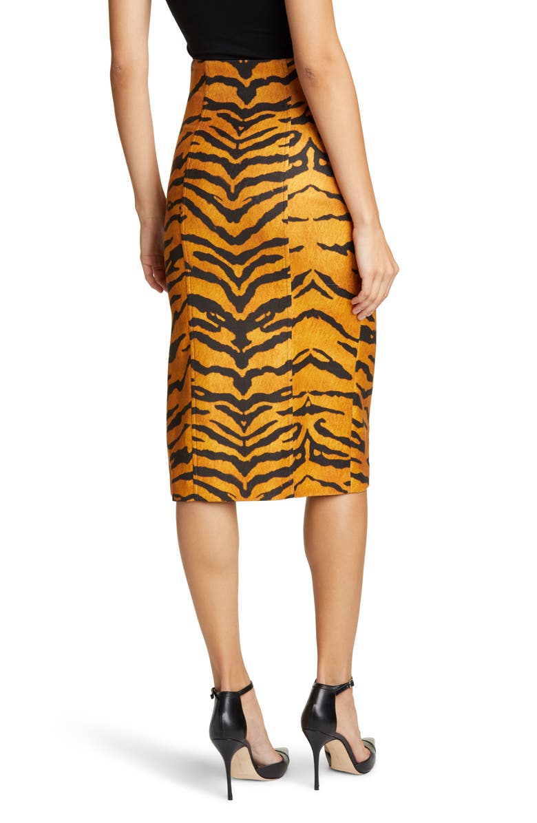Adam Lippes Tiger Print Stretch Pencil Skirt, Alternate, color,