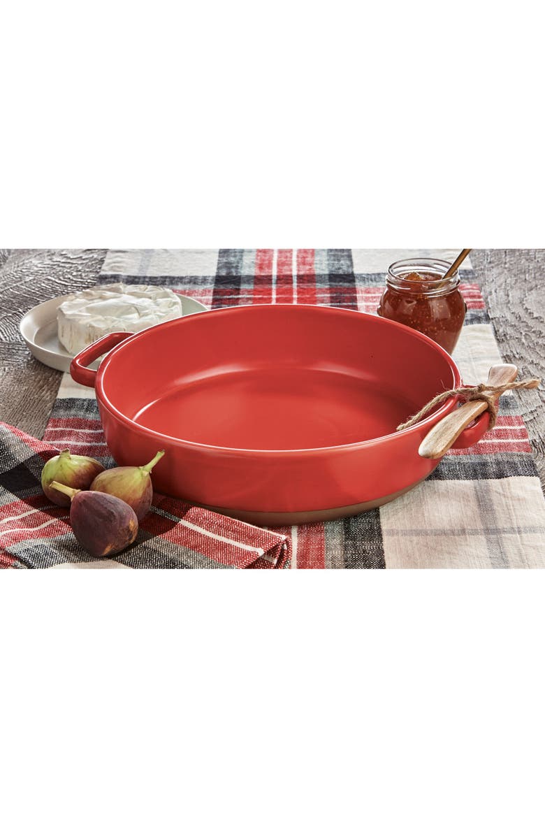 Brie Baker Spreader Set of 2 Red Ceramic Baking Dishes, Alternate, color, Red