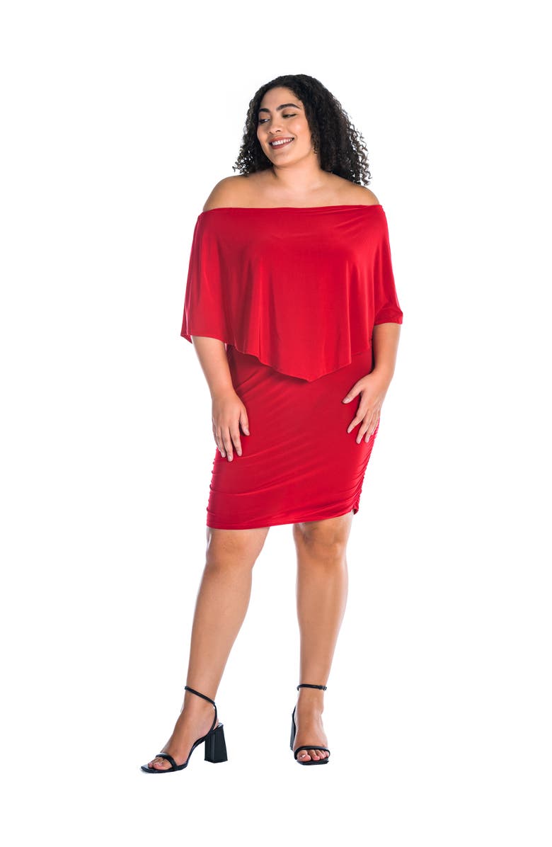 24seven Comfort Apparel Convertible Bodycon Mini Dress Ruffled Sleeve, Alternate, color, Red