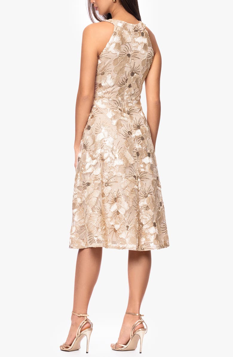 Betsy & Adam Sequin Soutache Lace Sleeveless Cocktail Dress, Alternate, color, Champagne