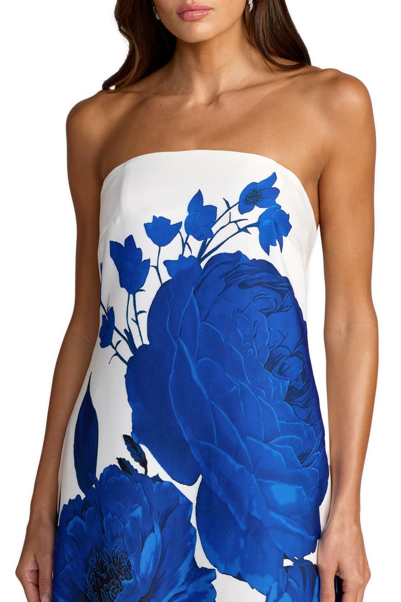 Floral Printed Crepe Strapless Trapeze Gown, Alternate, color, White Multi