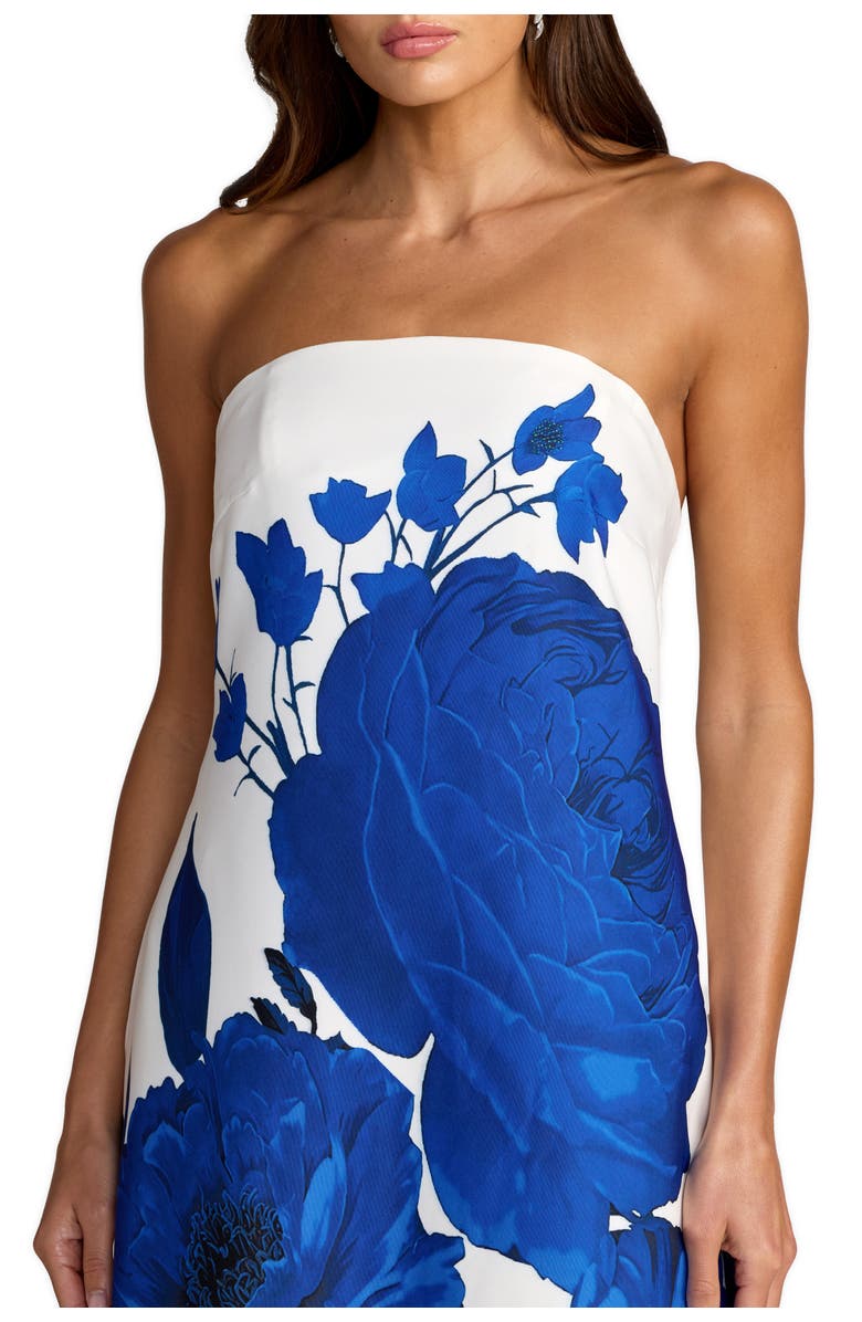 Mac Duggal Floral Printed Crepe Strapless Trapeze Gown, Alternate, color, White Multi