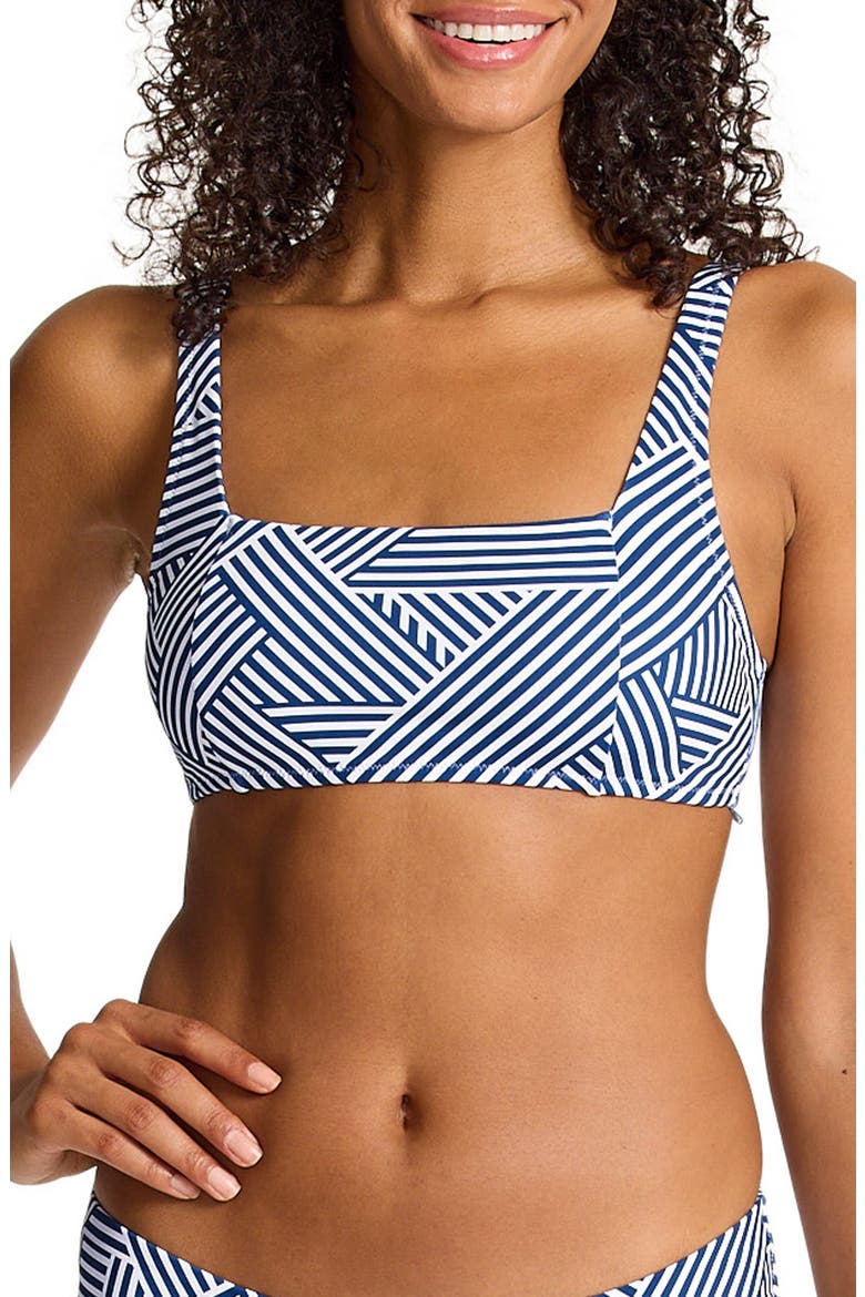 Palm Modern Stripe Bikini Top, Main, color, INDIGO TIDE