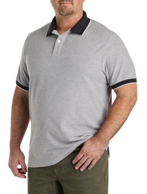 Harbor Bay By Dxl Big & Tall Contrast Piqué Polo Shirt In Grey Heather