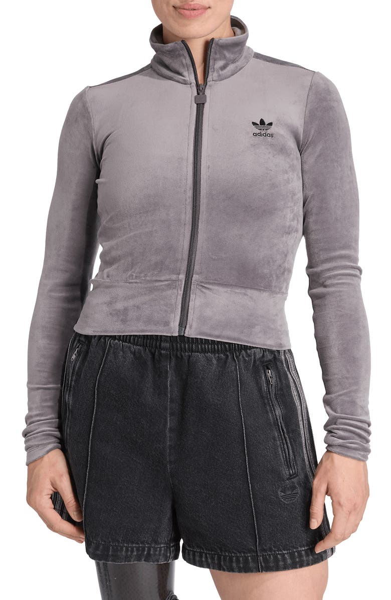 adidas Essential Velour Fitted Track Jacket, Main, color, Grey Strata