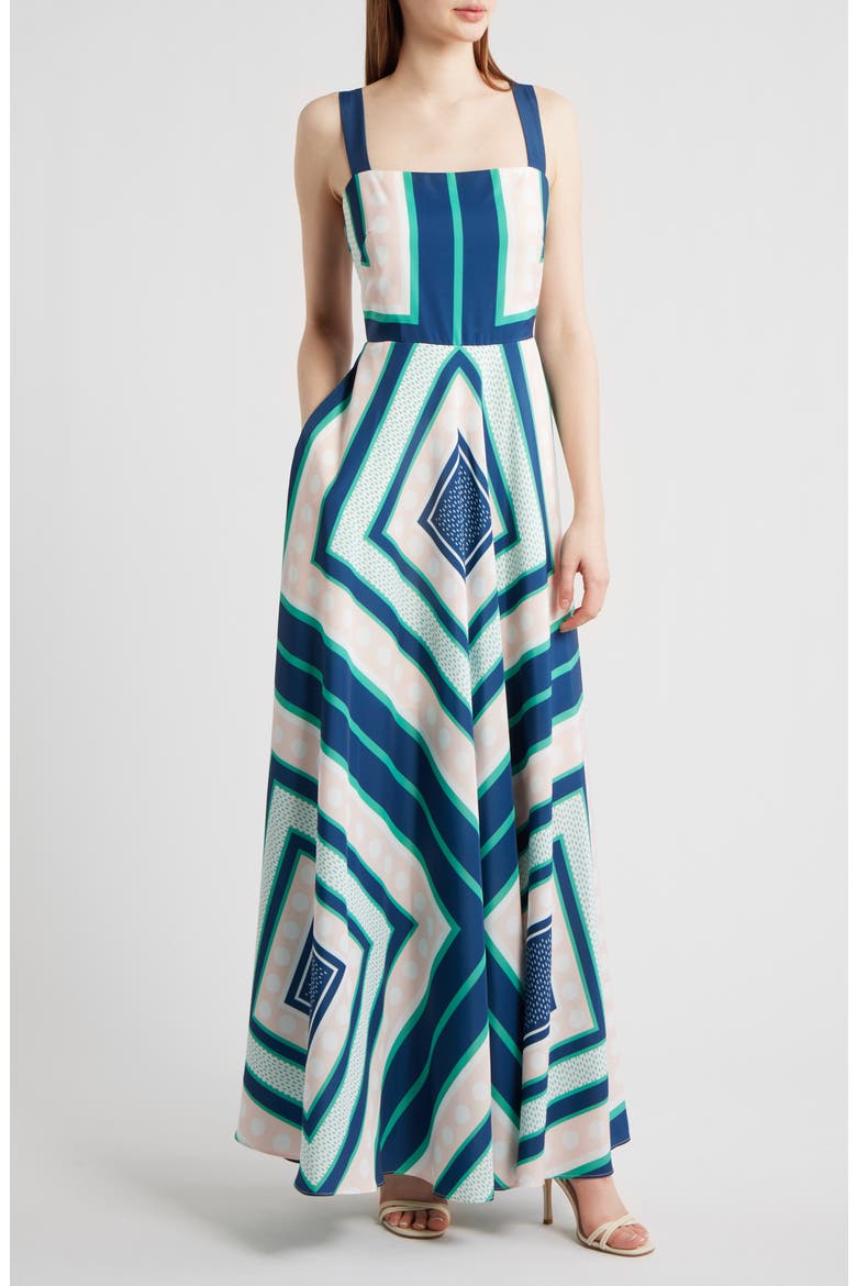 Geometric Maxi Sundress, Main, color, GREEN