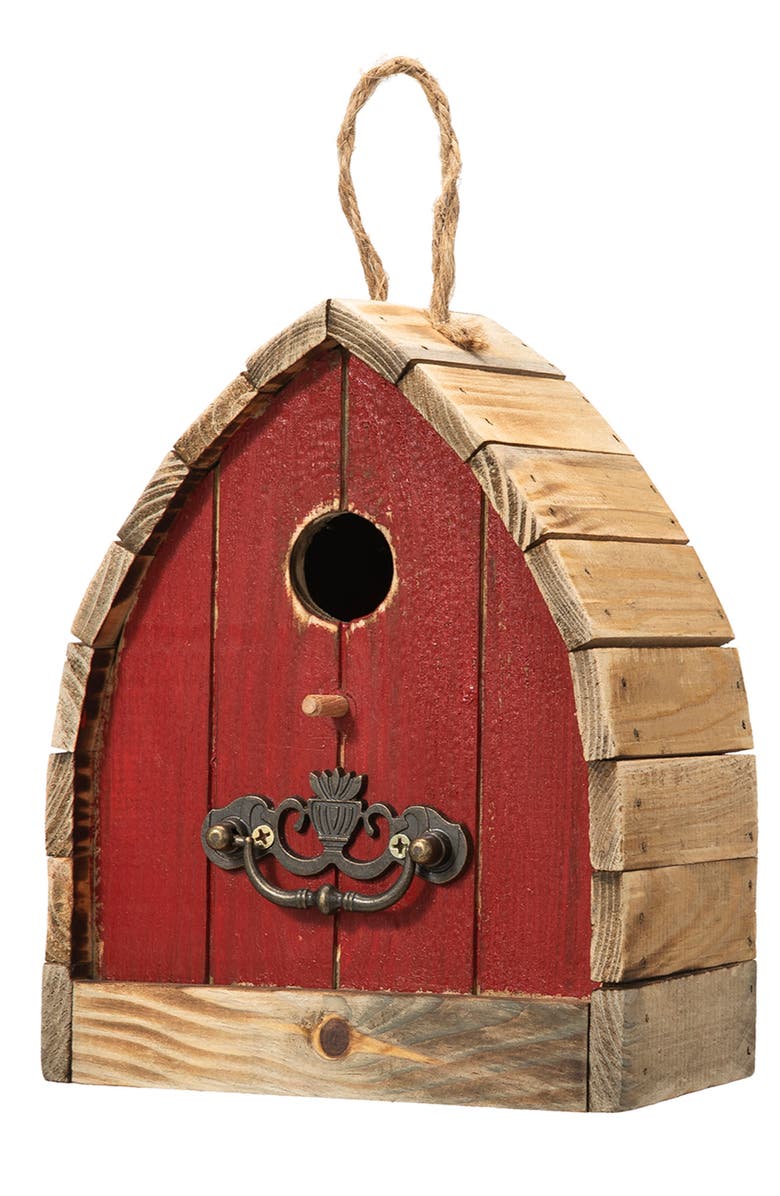 Glitzhome 8.5"H Washed Red Distressed Solid Wood Birdhouse, Main, color, Red