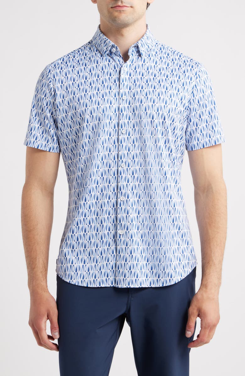 Mizzen+Main Halyard Trim Fit Abstract Short Sleeve Button-Up Shirt, Main, color, Provence Sails