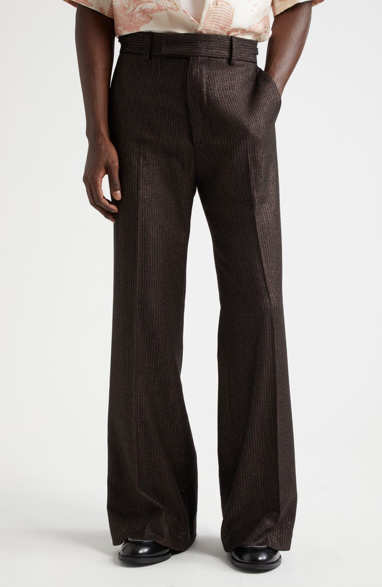 AMIRI Lurex Stripe Flare Trousers, Main, color, Dark Brown