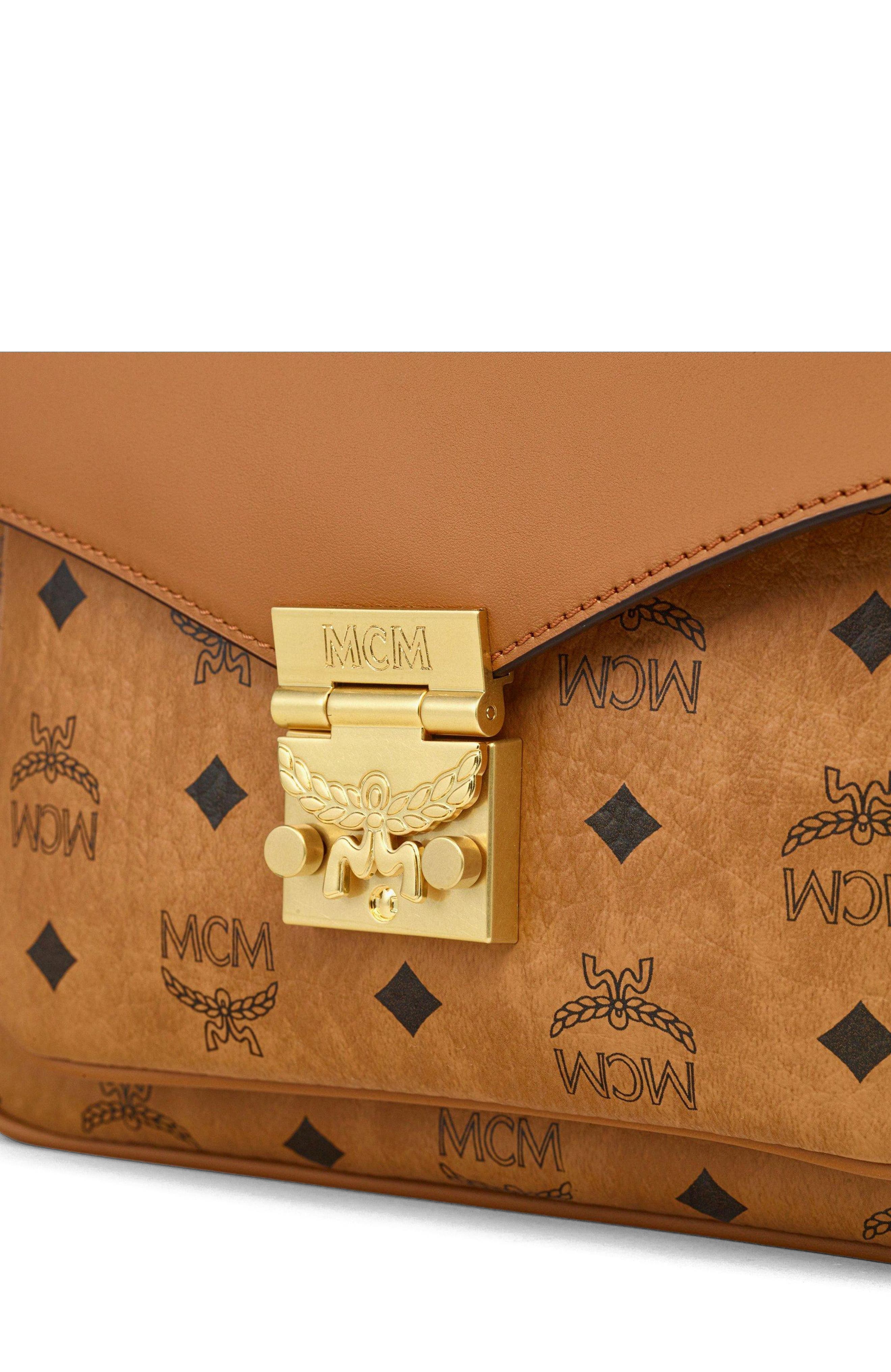 MCM Tracy Satchel in Visetos Leather Mix, Alternate, color, Cognac