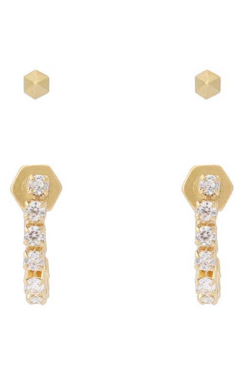 Allsaints Crystal Front-back Stud Earrings Set In Gold