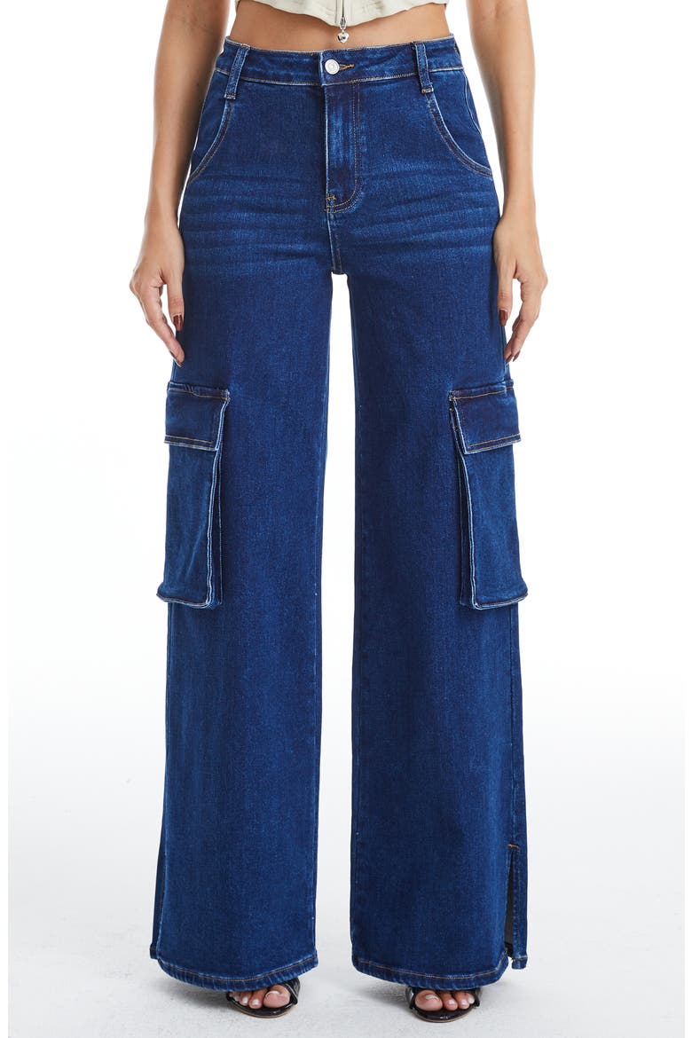High Waist Flare Leg Cargo Jeans, Main, color, DARK SKY