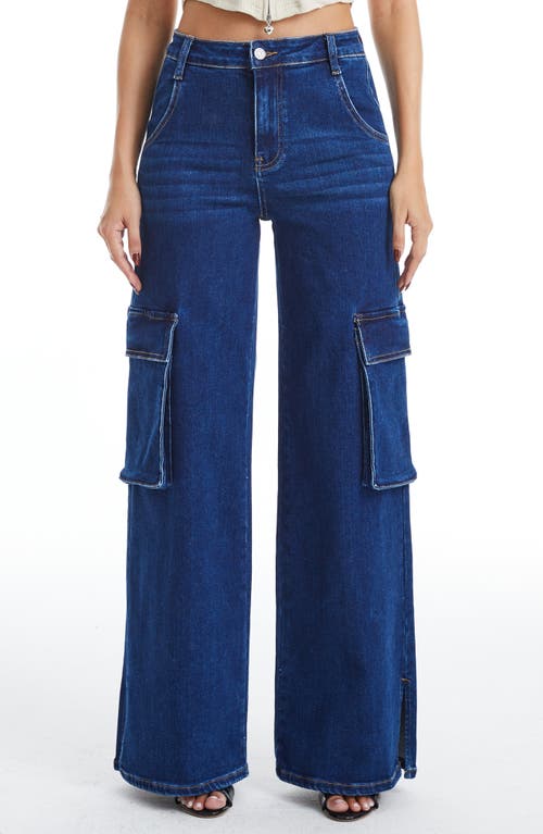 Bayeas High Waist Flare Leg Cargo Jeans In Blue