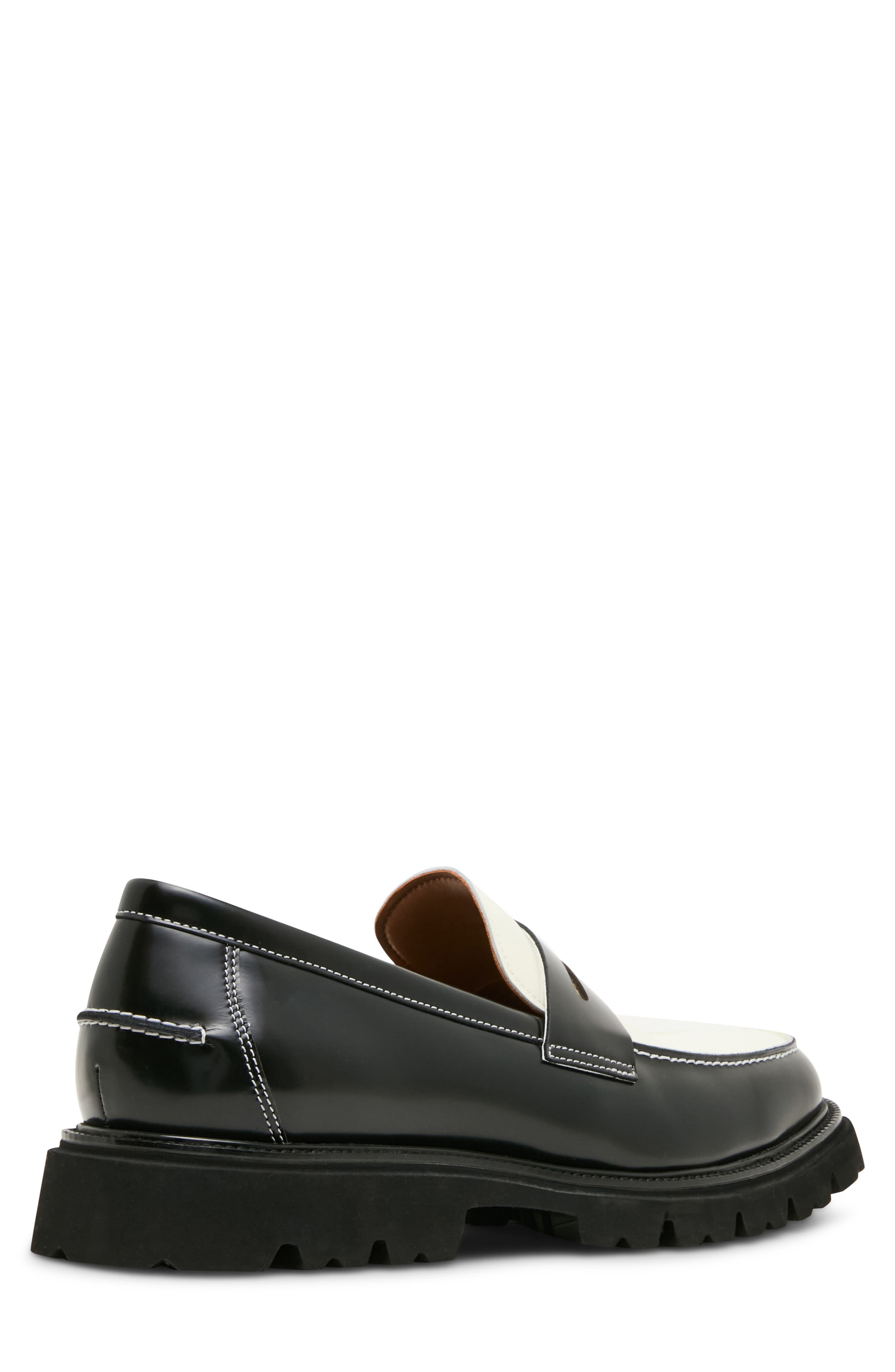 Nomadd Penny Loafer, Alternate, color, BLACK/ WHITE LEATHER
