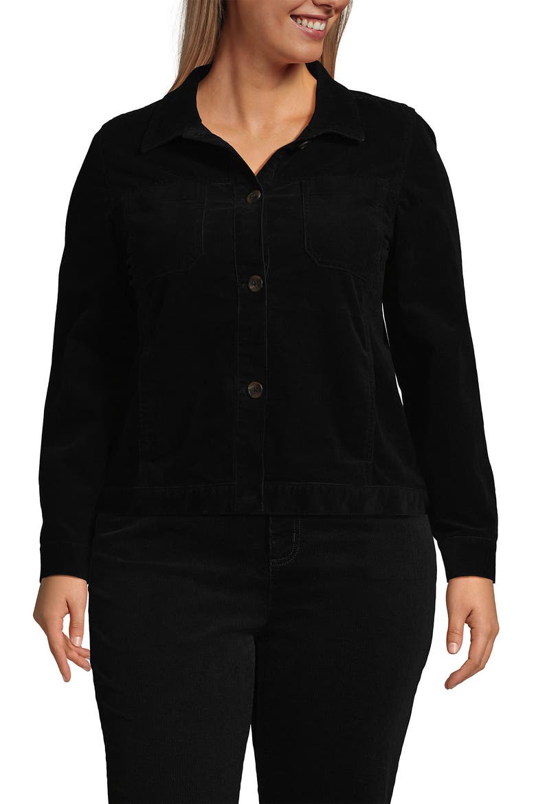 Plus Size Corduroy Cropped Button Front Jacket, Main, color, Black
