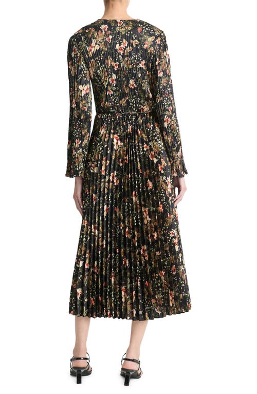 VINCE VINCE ORCHID VINE LONG SLEEVE MICROPLEAT MIDI DRESS