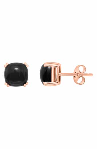 14K Gold Onyx Cabochon Cushion Stud Earrings