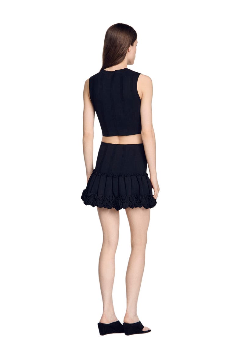 Cropped ribbed knit top, Alternate, color, Black