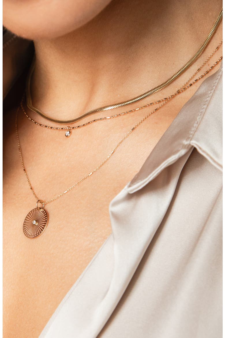 Small Sunbeam Diamond Medallion Necklace, Alternate, color, YELLOW GOLD/ DIAMOND