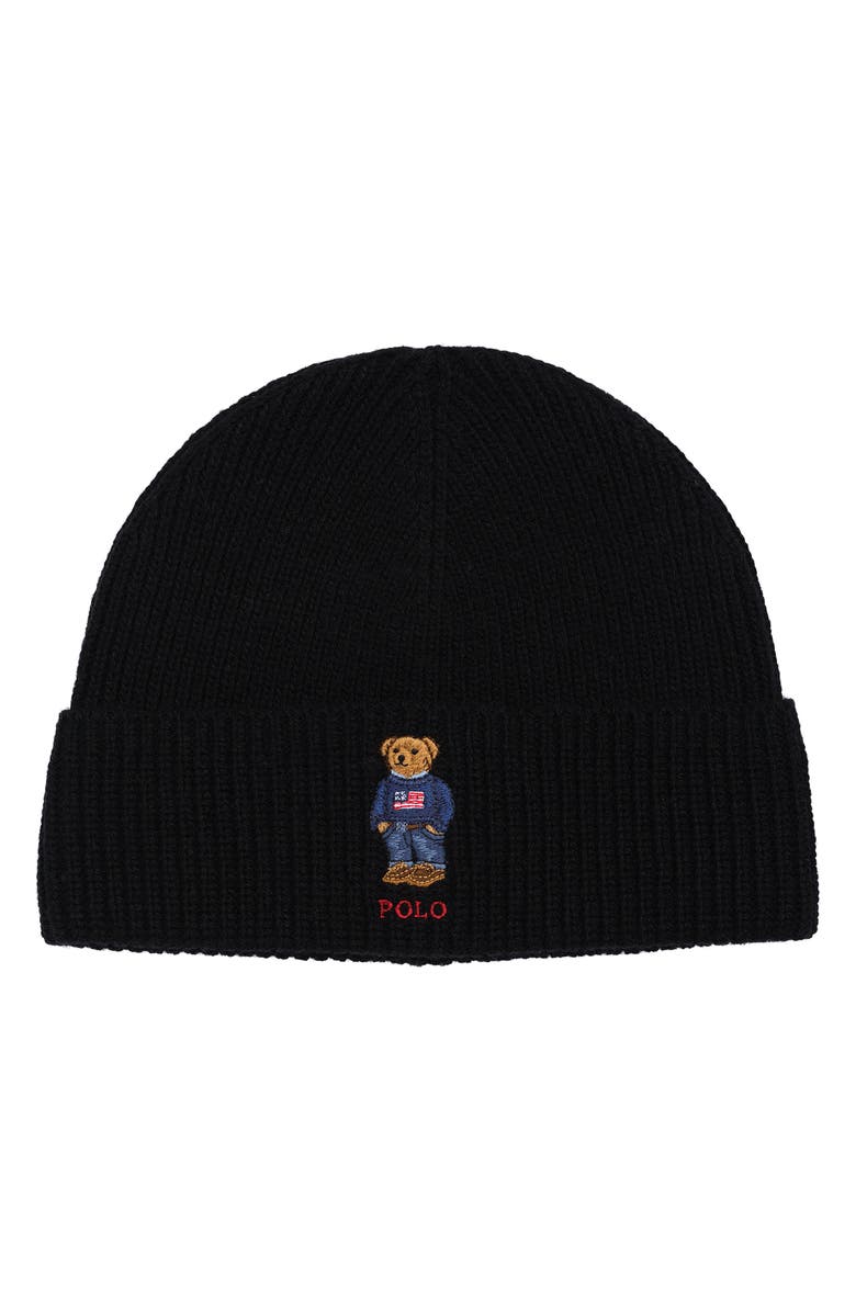 Polo Ralph Lauren Flag Bear Beanie, Main, color, Polo Black
