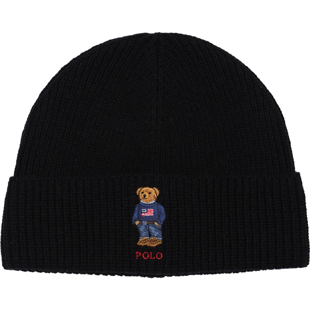 Polo Ralph Lauren Solid Denim Bear Beanie In Black