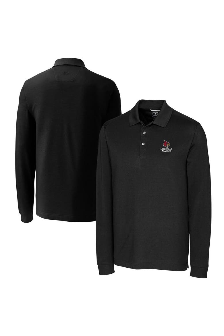 Men's Cutter & Buck  Black Louisville Cardinals Alumni Logo Advantage Tri-Blend Pique Long Sleeve DryTec Polo, Alternate, color, Black