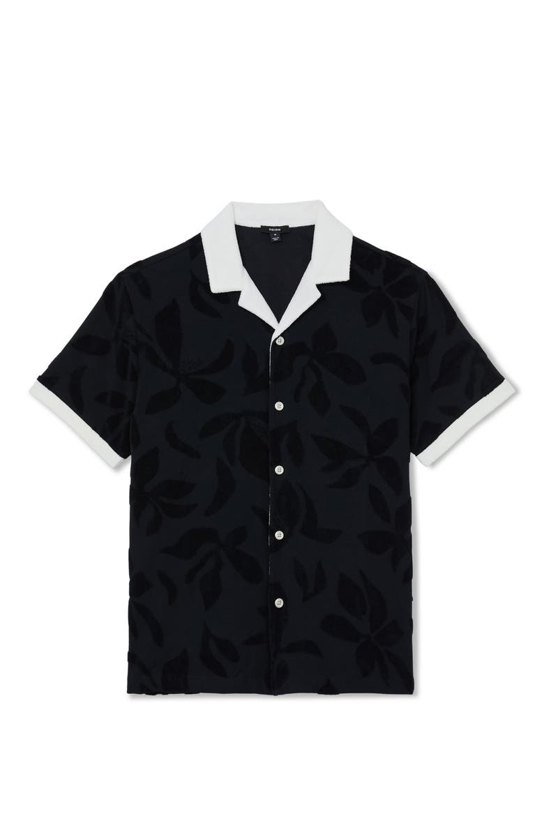 Zuma Contrast Trim Floral Camp Shirt, Alternate, color, NAVY