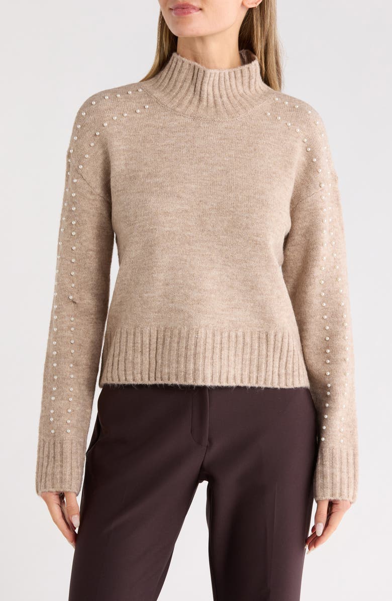 Ellen Tracy Pearly Studded Crop Sweater, Main, color, Taupe Mix