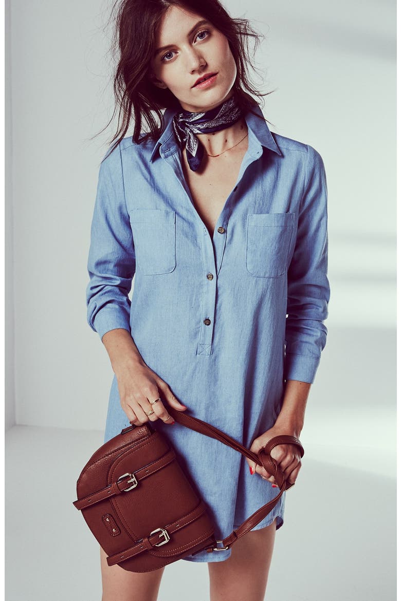 Cotton Chambray Shirtdress, Alternate, color, DENIM