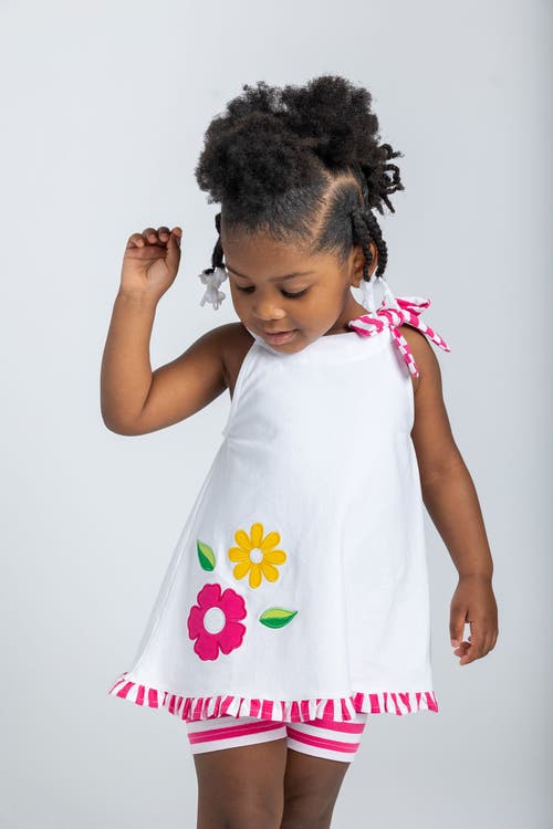 Florence Eiseman Stripe Knit Short Set With Flowers In White