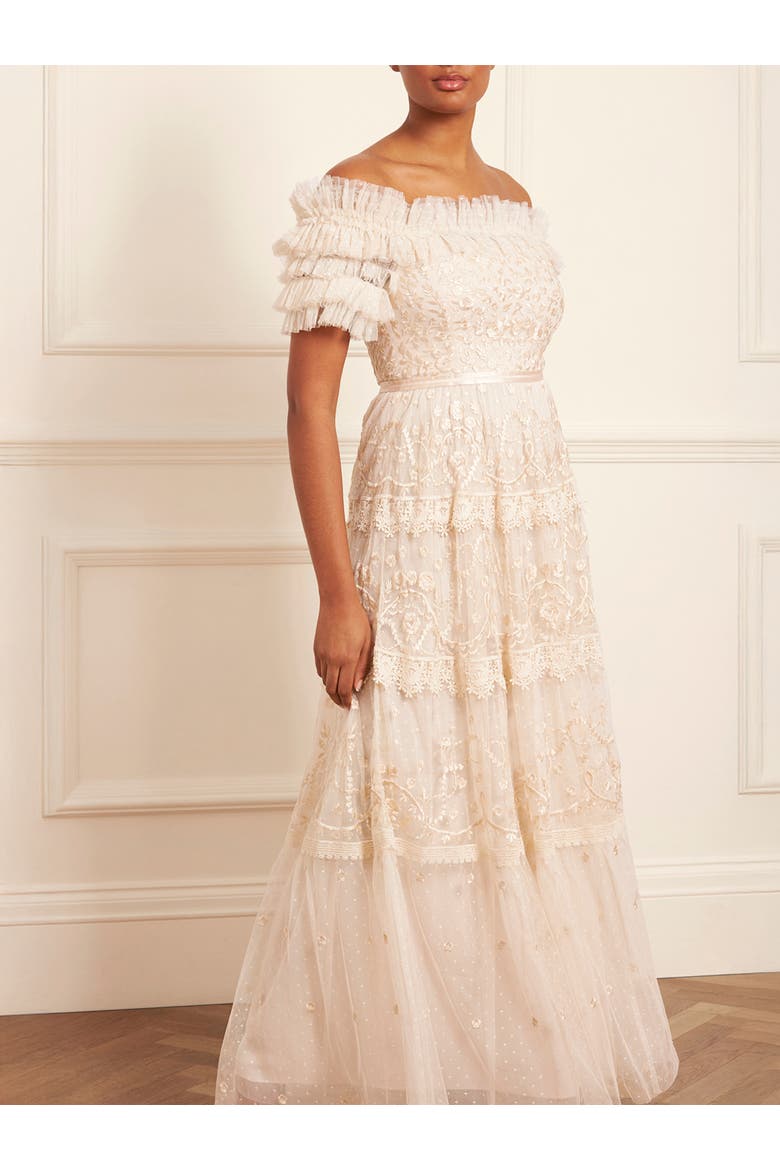 Midsummer Lace Off-shoulder Gown, Alternate, color, Cream