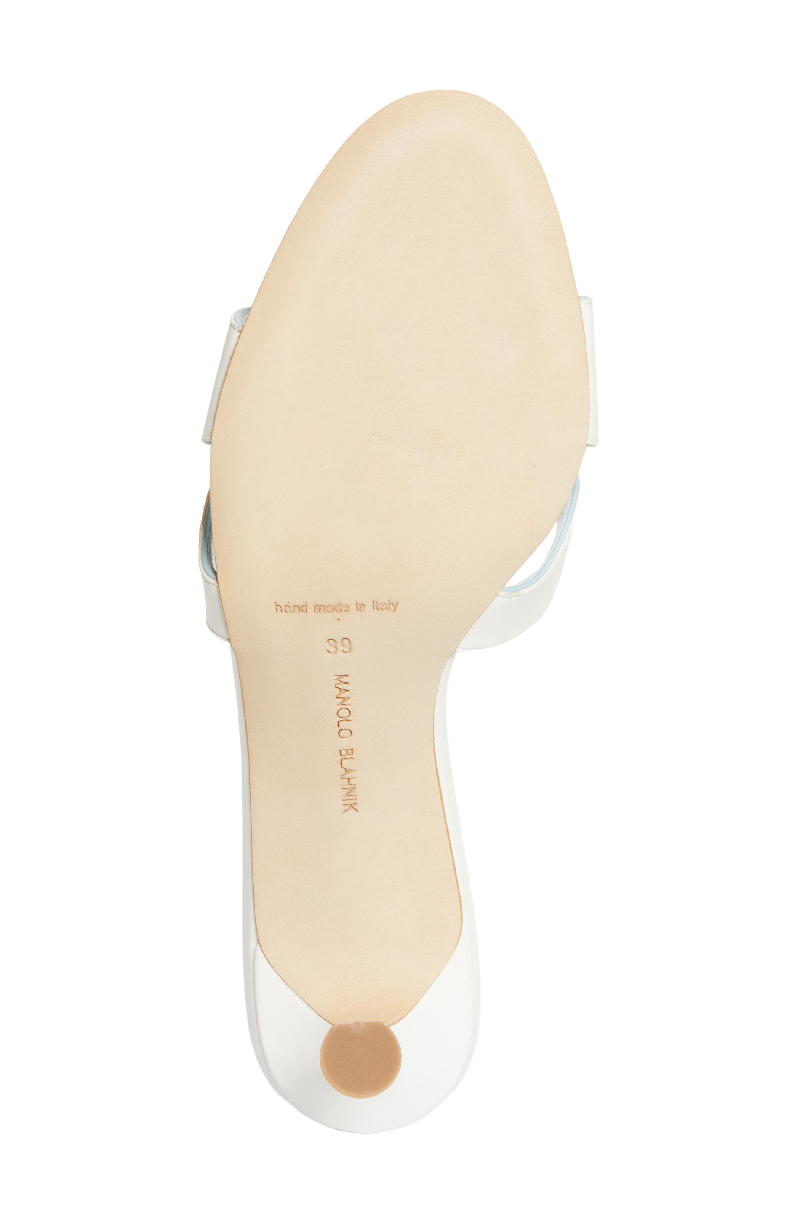 Manolo Blahnik Haribalmu Kitten Heel Sandal, Alternate, color, White/ Light Blue