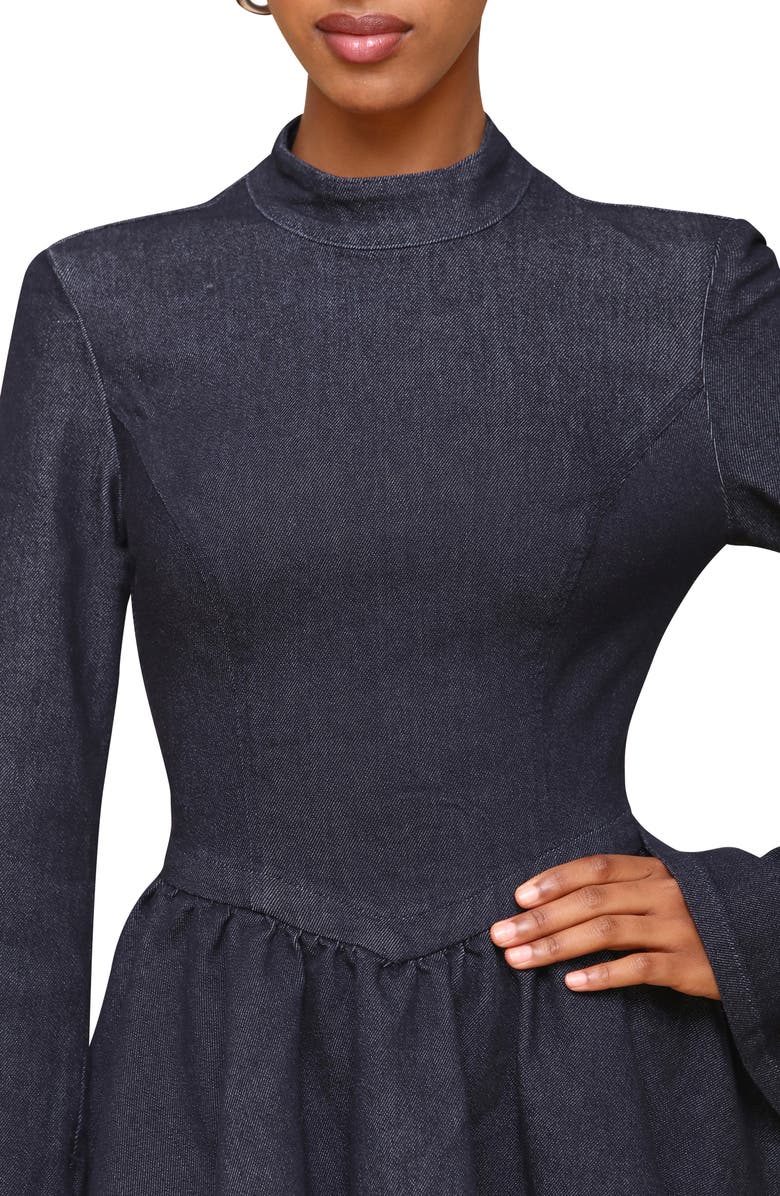 Avec Les Filles Long Sleeve Denim Minidress, Alternate, color, Victoria Wash