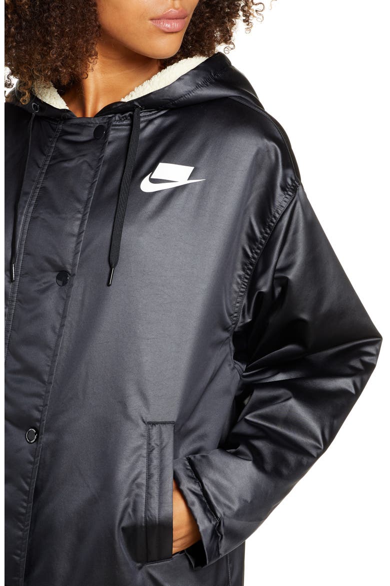 Sportswear Fleece Lined Parka, Alternate, color, BLACK/ MUSLIN/ WHITE