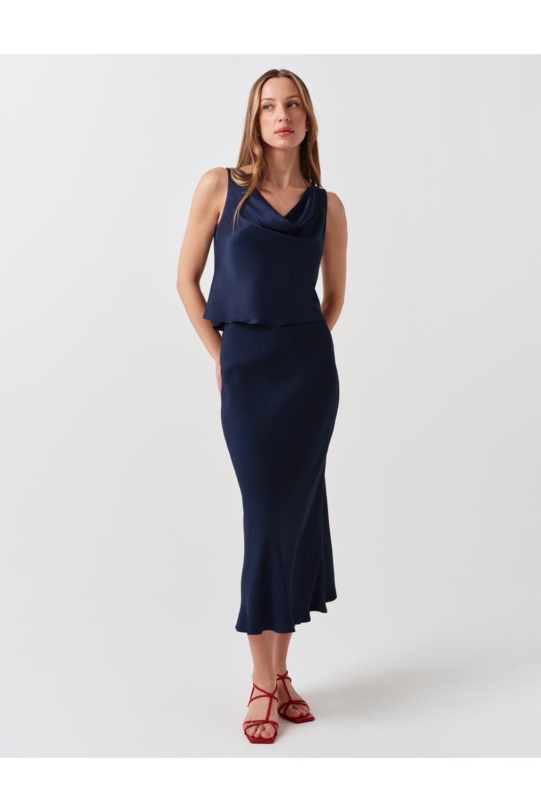 Lyra Crepe Midi Skirt, Alternate, color, Navy
