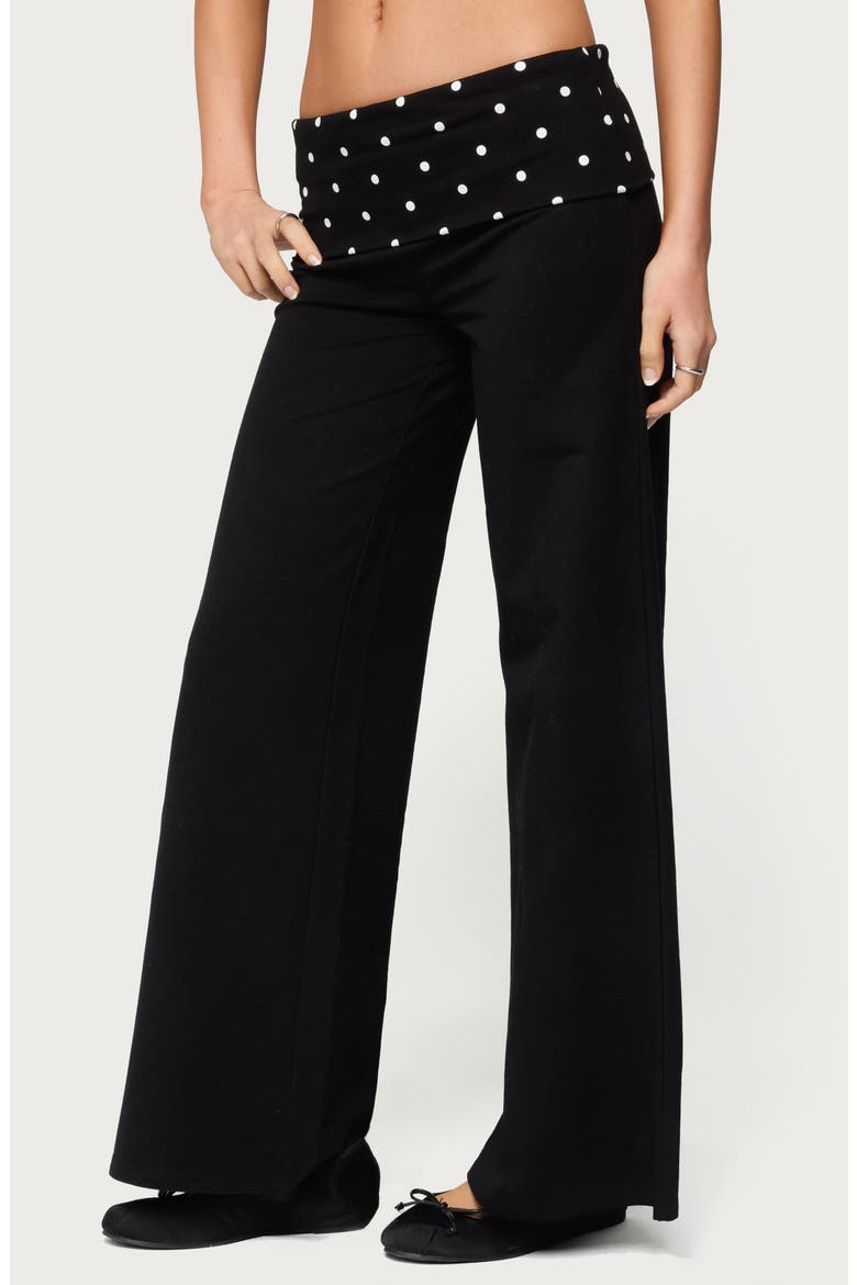 Reeva Polka Dot Foldover Pants, Alternate, color, BLACK