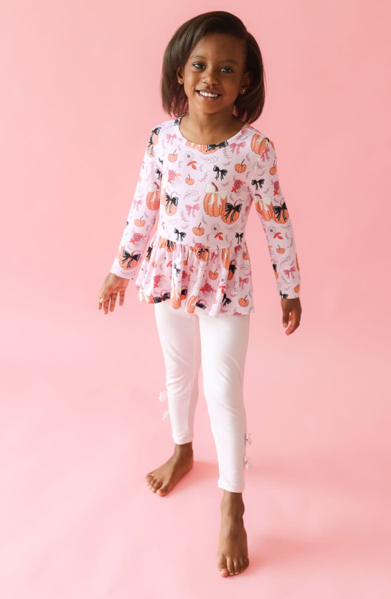 Posh Peanut Pumpkin Floral Peplum Top & Leggings Set, Alternate, color, Pink