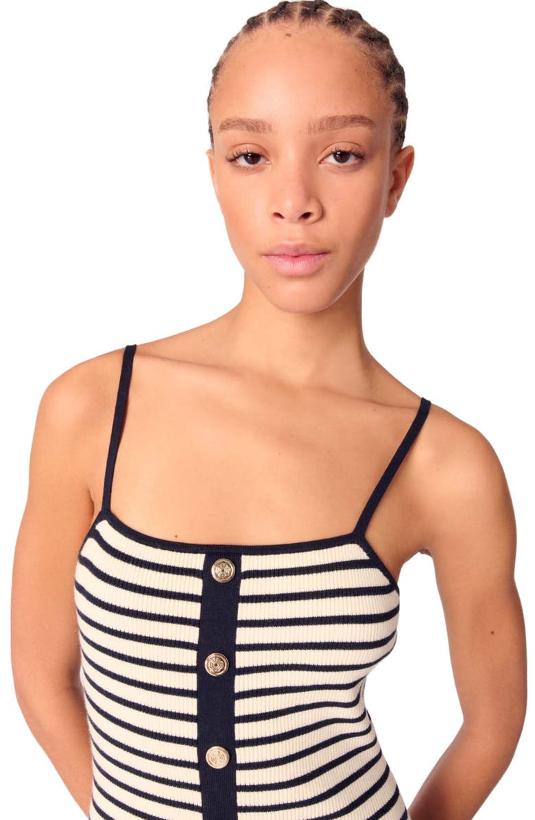 maje Rib knit maxi dress, Alternate, color, Navy / Ecru