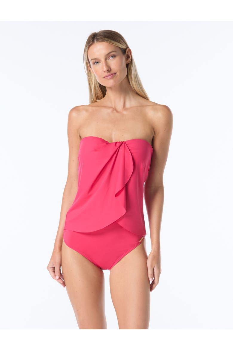 Draped Bandeau Tankini Swim Top, Main, color, Geranium