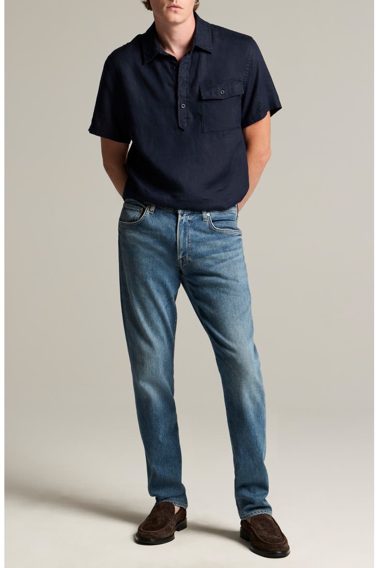 Short Sleeve Linen Popover Shirt, Alternate, color, COASTAL