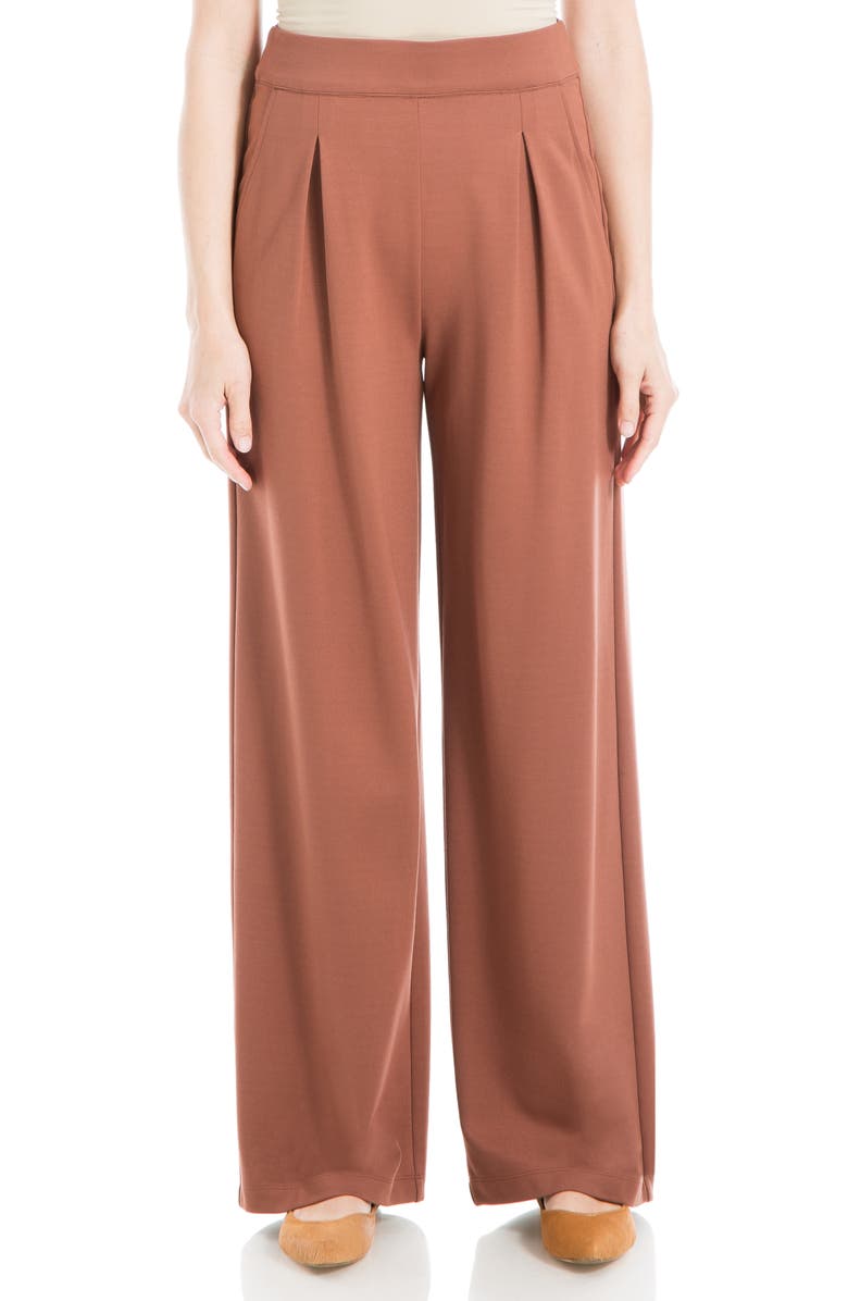 MAX STUDIO Ponte Wide Leg Soft Pleat Pants, Main, color, Chestnut