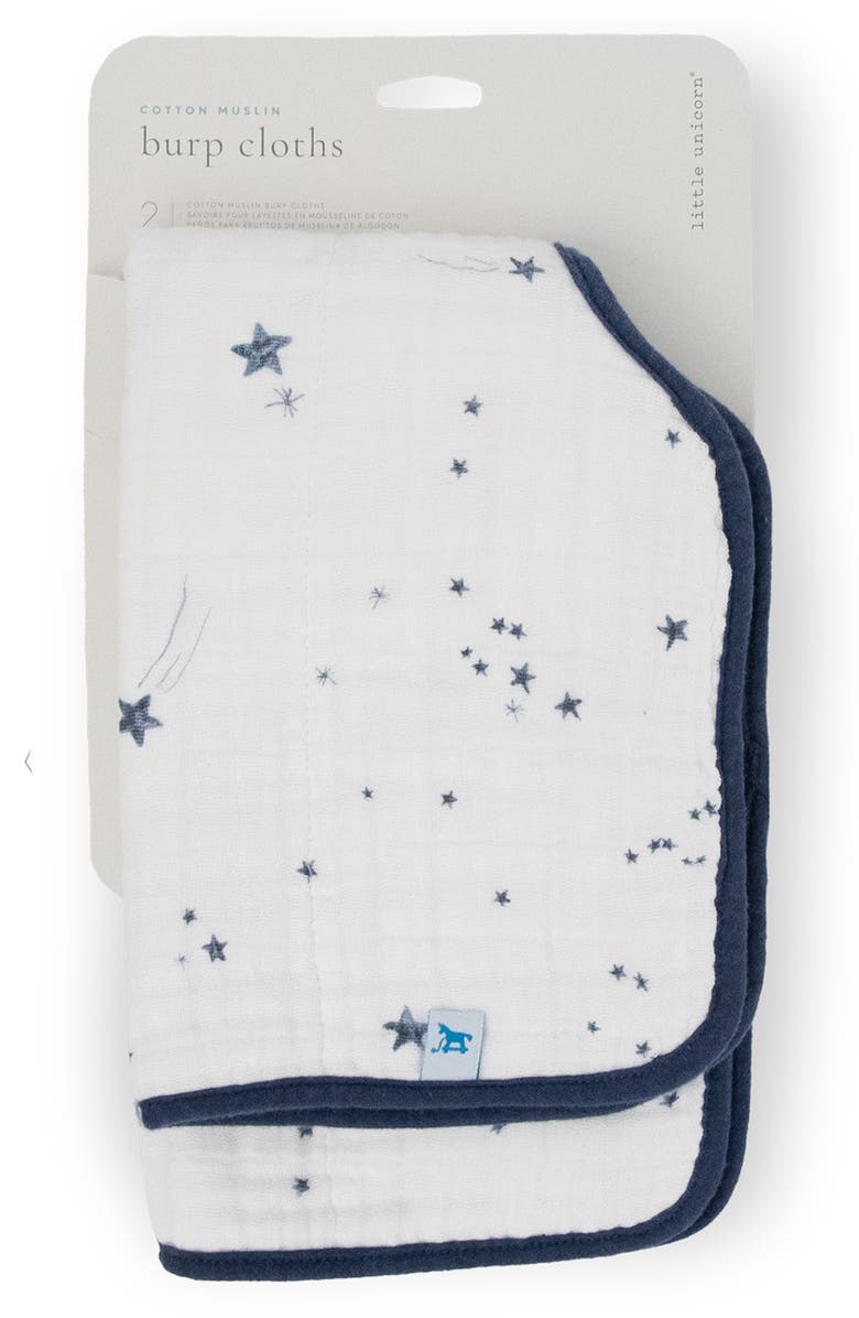 little unicorn Assorted 2-Pack Cotton Muslin Burp Cloths, Alternate, color, Shooting Stars