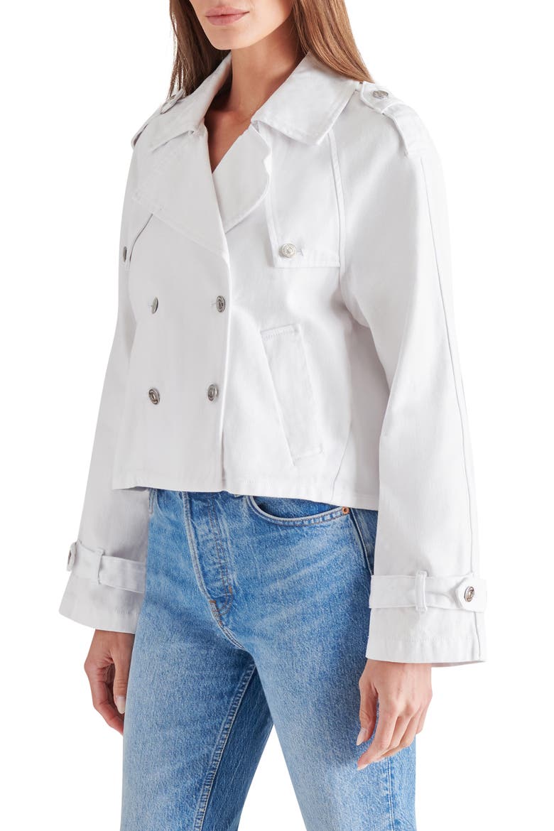 Sirus Crop Denim Trench Coat, Alternate, color, WHITE