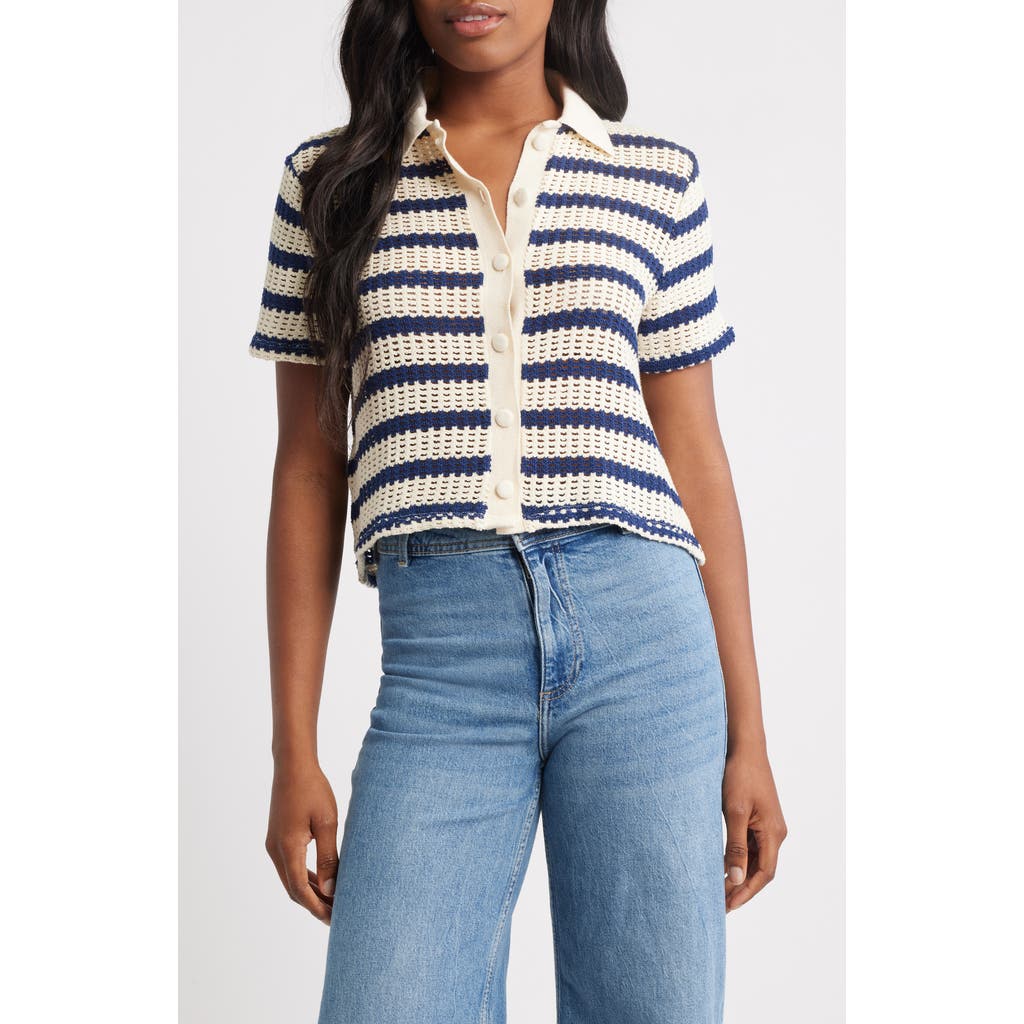 Mango Miffy Stripe Open Stitch Polo Sweater In Gray