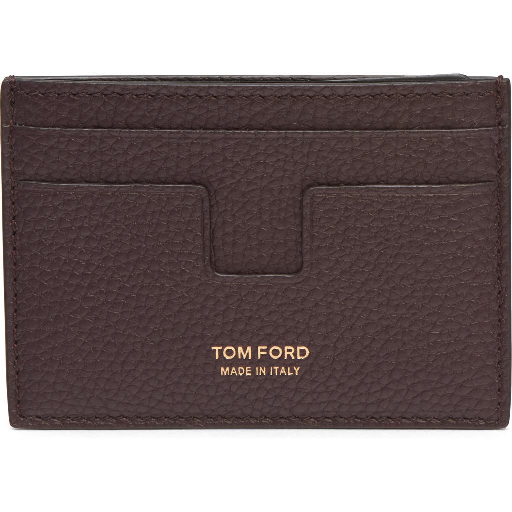 Tom Ford T-line Soft Grain Leather Card Holder In Brown