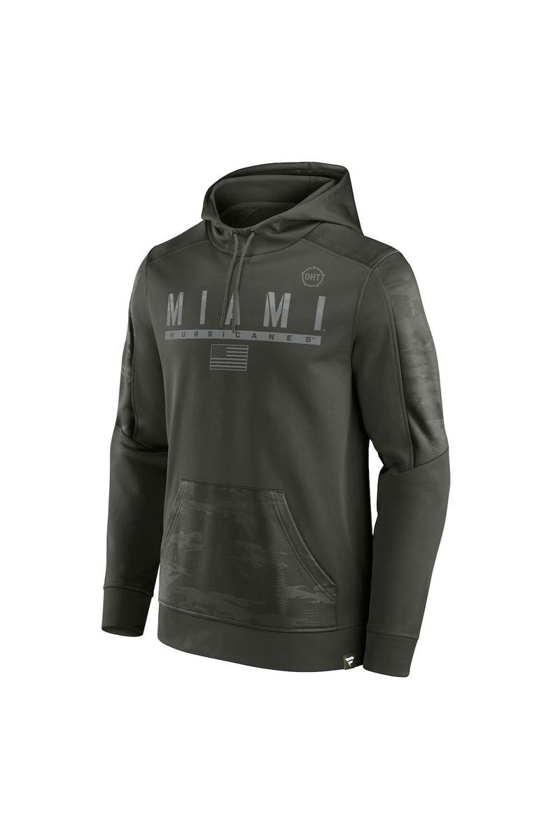 FANATICS Men's Fanatics Olive Miami Hurricanes OHT Military Appreciation Guardian Pullover Hoodie, Alternate, color, Olive
