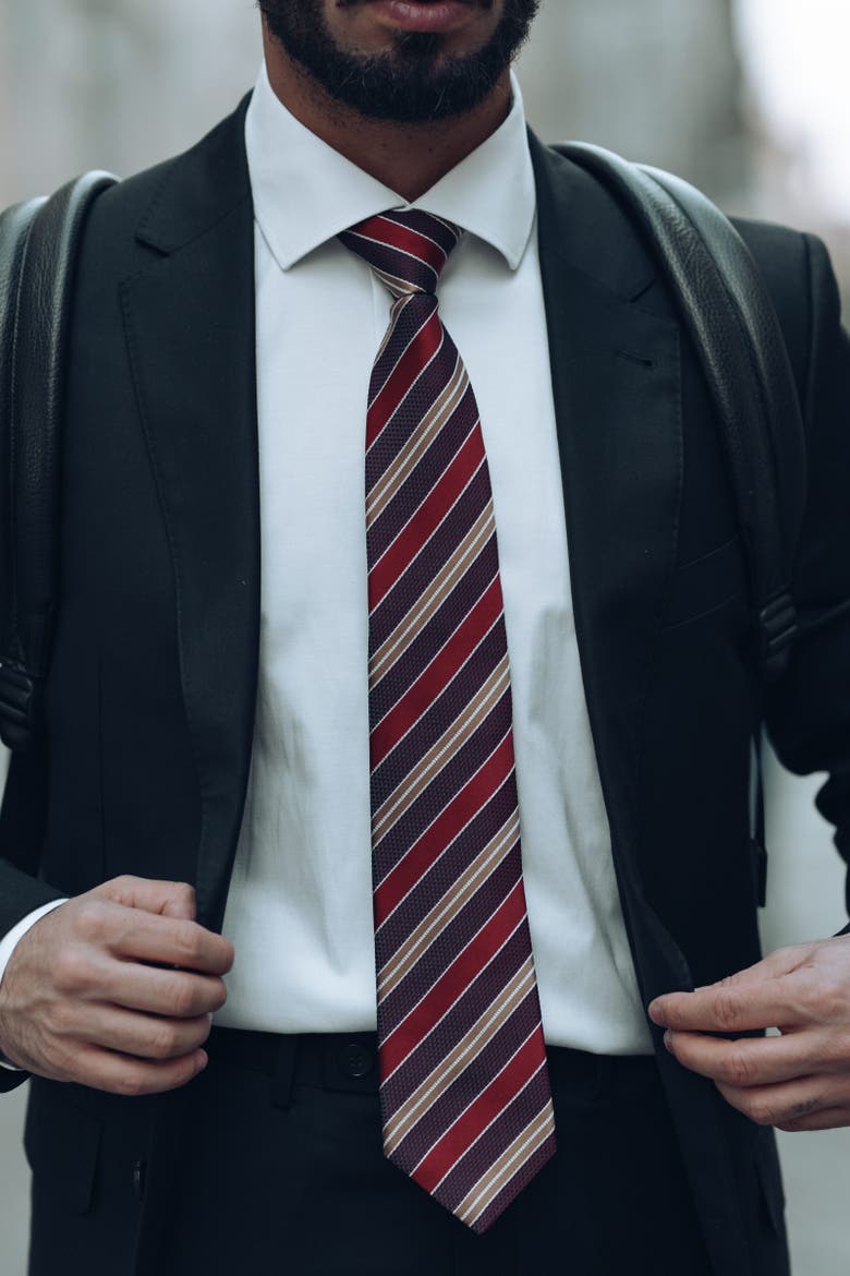 Vesuvio - Silk Jacquard Tie for Men, Alternate, color, Red and Burgundy