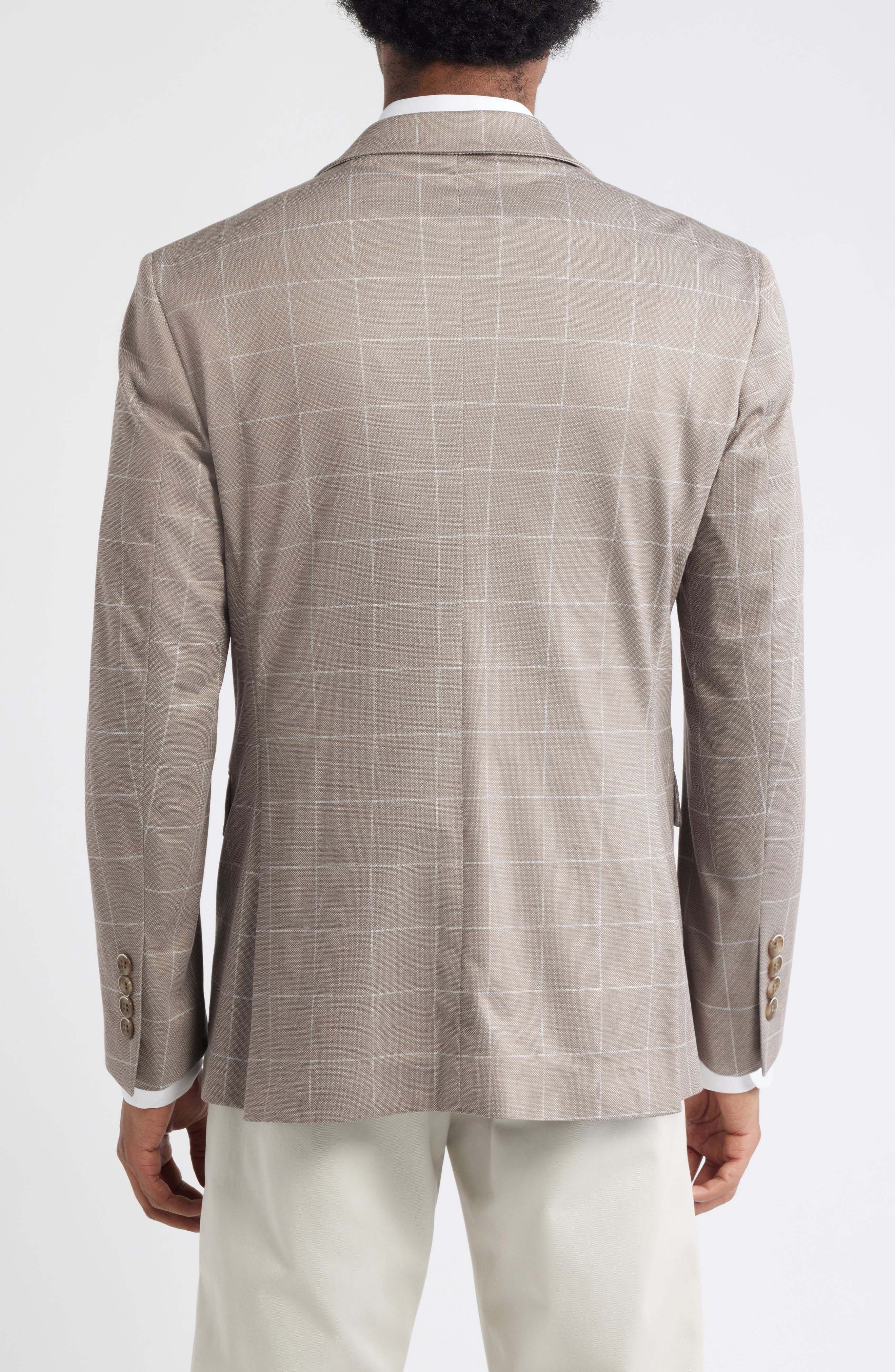 Tan Windowpane Check Knit Sport Coat - image 2