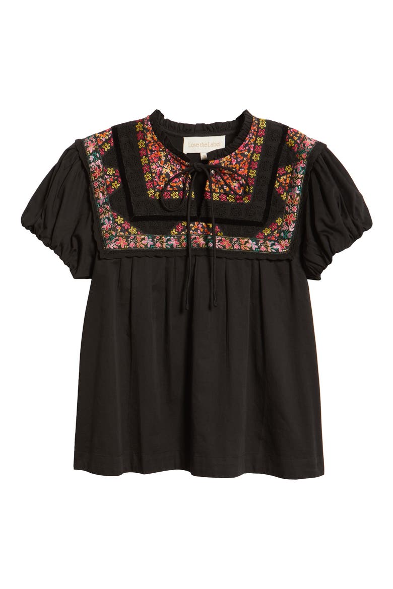 Molly Embroidered Puff Sleeve Top, Alternate, color, BLACK